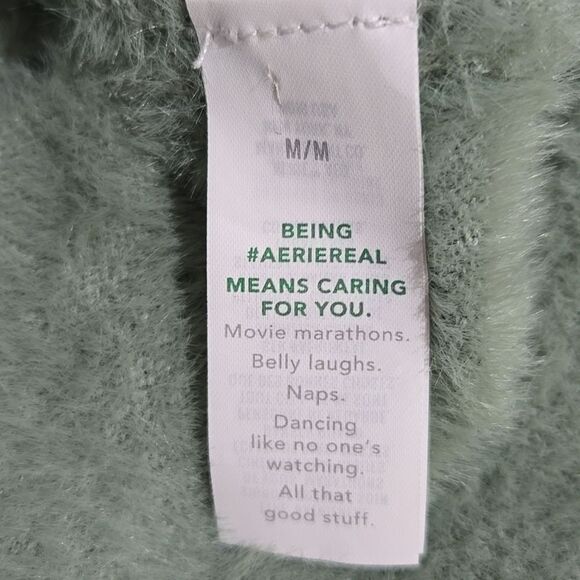 Aerie Fuzzy Cropped Cardigan Sweater Size‎ M Green Ultra Soft Twee - Picture 10 of 12